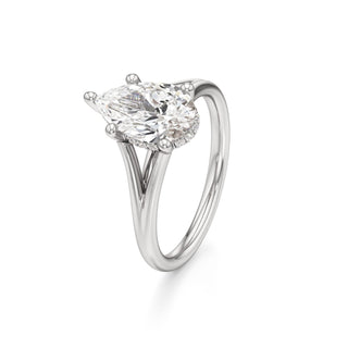 Split Plain Hidden Halo Marquise Engagement Ring