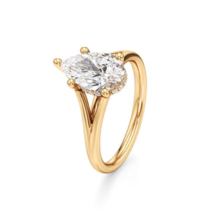 Split Plain Hidden Halo Marquise Engagement Ring