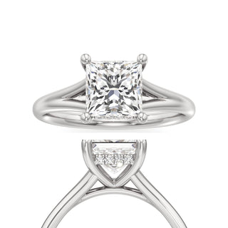 Split Plain Hidden Halo Princess Engagement Ring