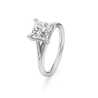 Split Plain Hidden Halo Marquise Engagement Ring