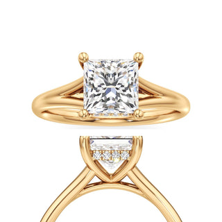 Split Plain Hidden Halo Princess Engagement Ring