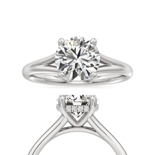 Split Plain Hidden Halo Round Engagement Ring