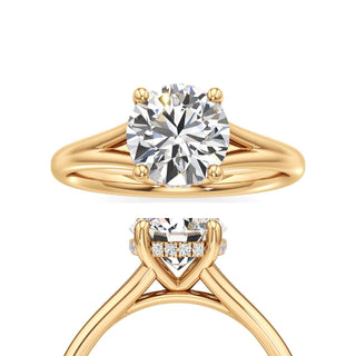 Split Plain Hidden Halo Round Engagement Ring