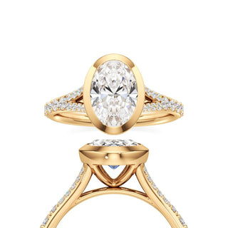Split Prong Set Bezel Oval Engagement Ring