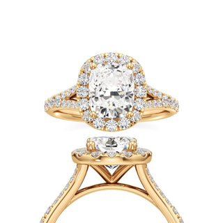 Split Prong Set Halo Round Engagement Ring