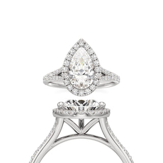 Split Prong Set Halo Pear Engagement Ring
