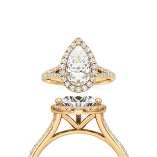 Split Prong Set Halo Pear Engagement Ring