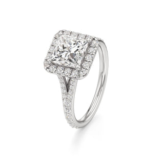 Split Prong Set Halo Round Engagement Ring