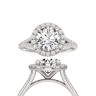 Split Prong Set Halo Round Engagement Ring