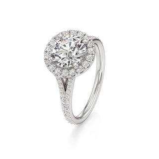 Split Prong Set Halo Round Engagement Ring