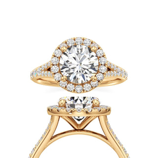 Split Prong Set Halo Round Engagement Ring