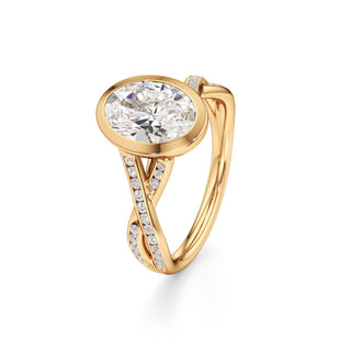 Twist Channel Set Bezel Emerald Engagement Ring