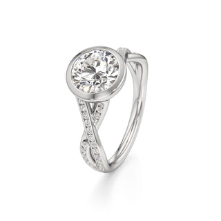 Twist Channel Set Bezel Emerald Engagement Ring