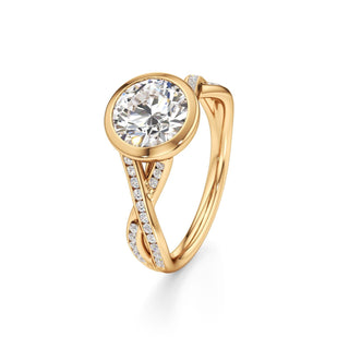 Twist Channel Set Bezel Emerald Engagement Ring