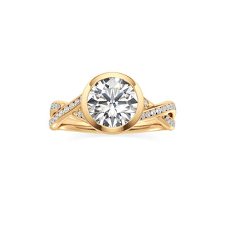 Twist Channel Set Bezel Emerald Engagement Ring