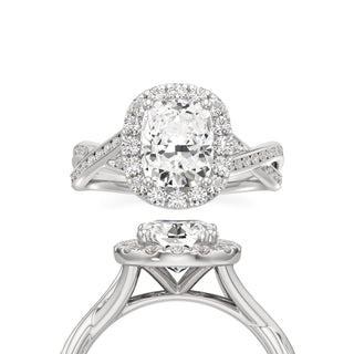 Twist Channel Set Halo Elongated Cushion Engagement Ring