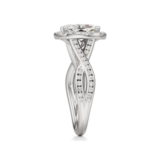 Twist Channel Set Halo Oval Engagement Ring
