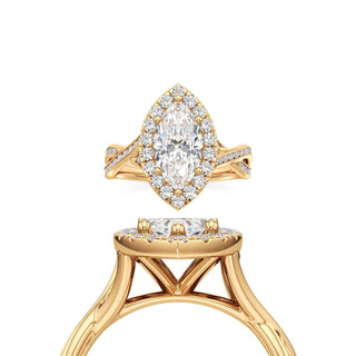 Twist Channel Set Halo Marquise Engagement Ring