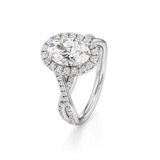 Twist Channel Set Halo Oval Engagement Ring