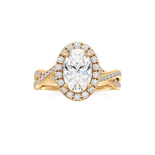 Twist Channel Set Halo Oval Engagement Ring