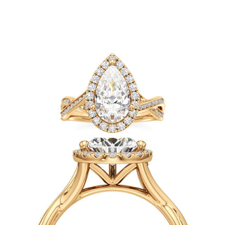 Twist Channel Set Halo Pear Engagement Ring