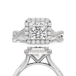 Twist Channel Set Halo Princess Engagement Ring
