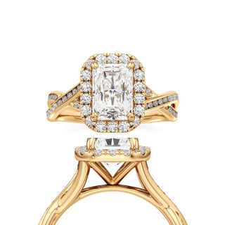 Twist Channel Set Halo Radiant Engagement Ring