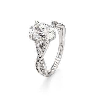 Twist Channel Set Hidden Halo Oval Engagement Ring