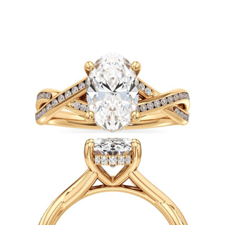Twist Channel Set Hidden Halo Radiant Engagement Ring