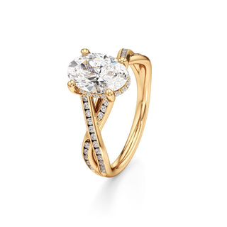 Twist Channel Set Hidden Halo Oval Engagement Ring