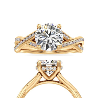 Twist Channel Set Hidden Halo Radiant Engagement Ring
