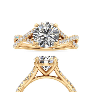 Twist Pavé Set Basket Elongated Cushion Engagement Ring