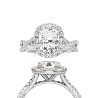 Twist Pavé Set Halo Elongated Cushion Engagement Ring