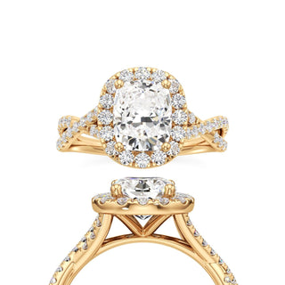 Twist Pavé Set Halo Elongated Cushion Engagement Ring