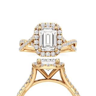 Twist Pavé Set Halo Emerald Engagement Ring