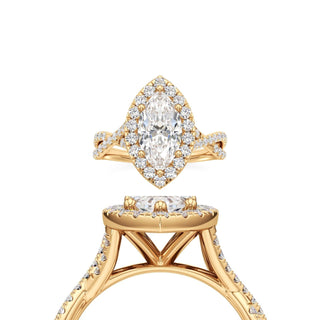 Twist Pavé Set Halo Marquise Engagement Ring