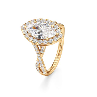 Twist Pavé Set Halo Pear Engagement Ring