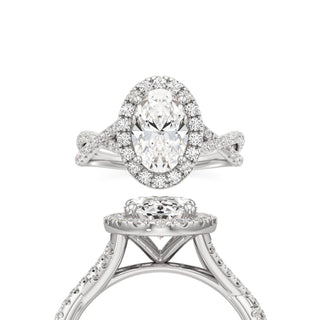 Twist Pavé Set Halo Oval Engagement Ring