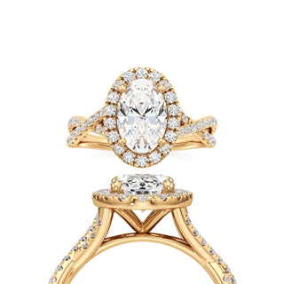 Twist Pavé Set Halo Oval Engagement Ring