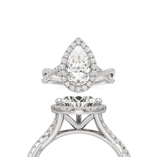 Twist Pavé Set Halo Pear Engagement Ring