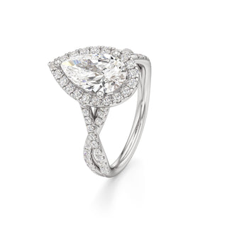 Twist Pavé Set Halo Pear Engagement Ring