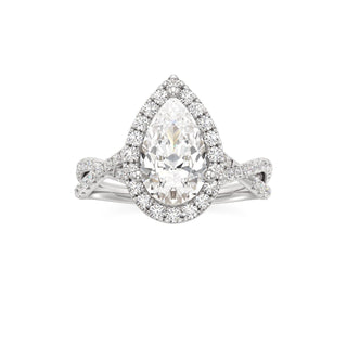 Twist Pavé Set Halo Pear Engagement Ring