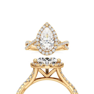 Twist Pavé Set Halo Pear Engagement Ring
