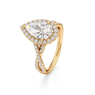 Twist Pavé Set Halo Pear Engagement Ring