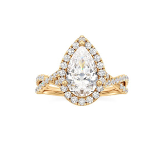 Twist Pavé Set Halo Pear Engagement Ring