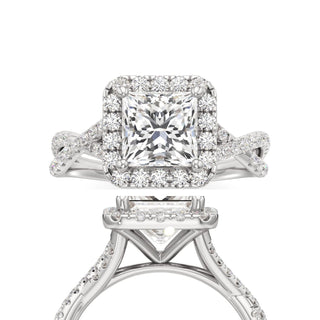 Twist Pavé Set Halo Princess Engagement Ring