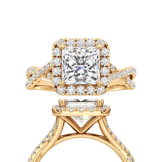 Twist Pavé Set Halo Princess Engagement Ring