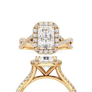 Twist Pavé Set Halo Radiant Engagement Ring