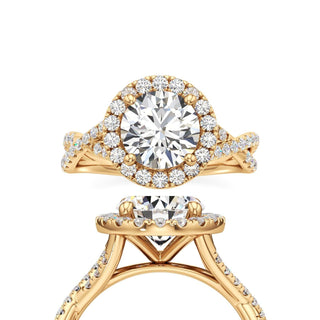 Twist Pavé Set Halo Round Engagement Ring