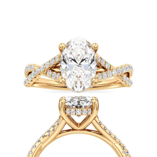 Twist Pavé Set Hidden Halo Pear Engagement Ring